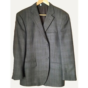 VINTAGE Hyde Park Gray Wool & Silk Plaid Blazer Size 40S